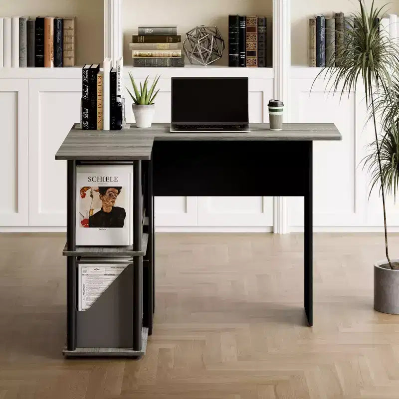 L-förmiger Computertisch mit offenen Regalen – Eck-Schreibtisch für Studium und Arbeit im Home Office  