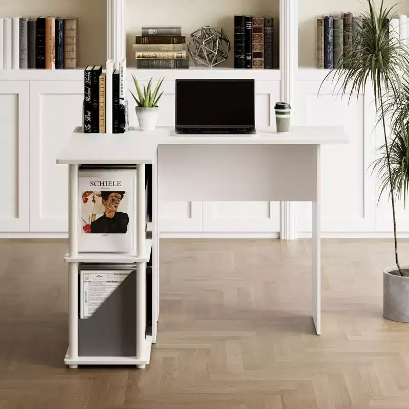 L-förmiger Computertisch mit offenen Regalen – Eck-Schreibtisch für Studium und Arbeit im Home Office  