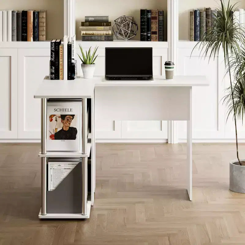L-förmiger Computertisch mit offenen Regalen – Eck-Schreibtisch für Studium und Arbeit im Home Office  