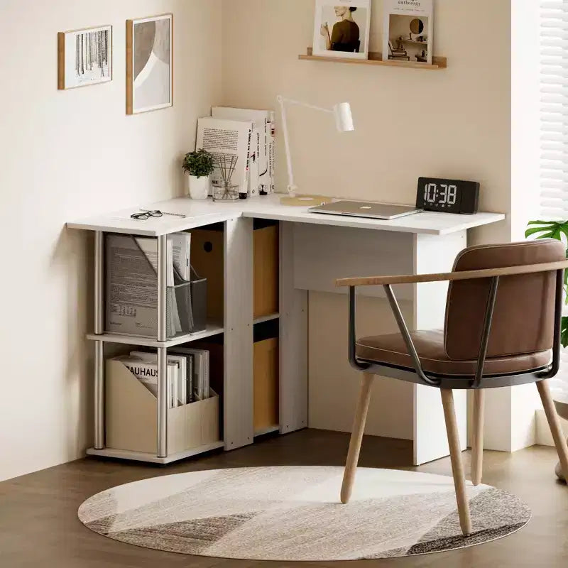 L-förmiger Computertisch mit offenen Regalen – Eck-Schreibtisch für Studium und Arbeit im Home Office  