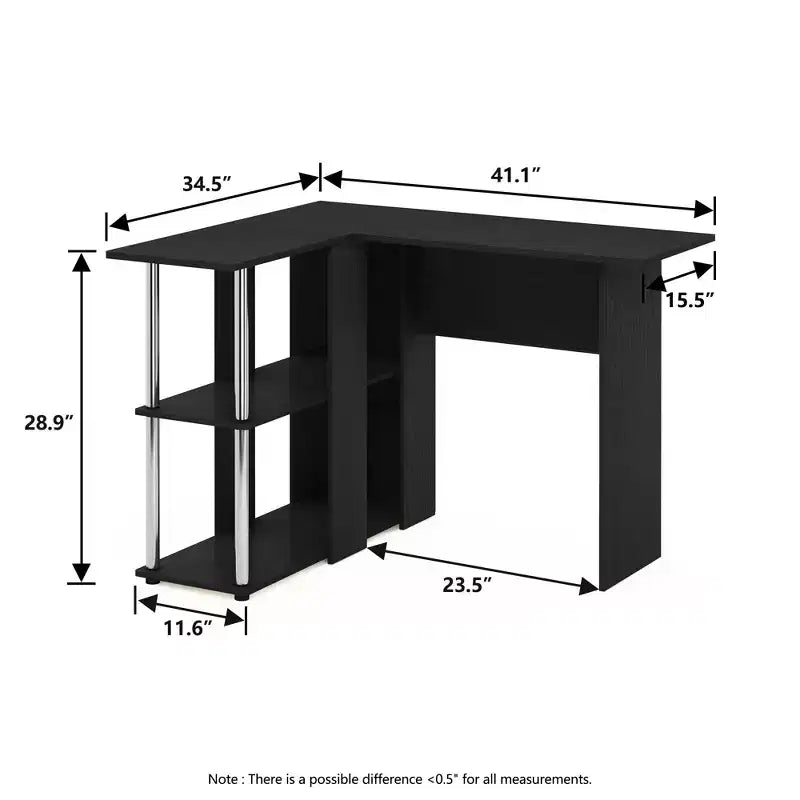 L Shaped Computer Desk with Open Storage Shelves – Corner Study and Writing Desk for Home Workspace