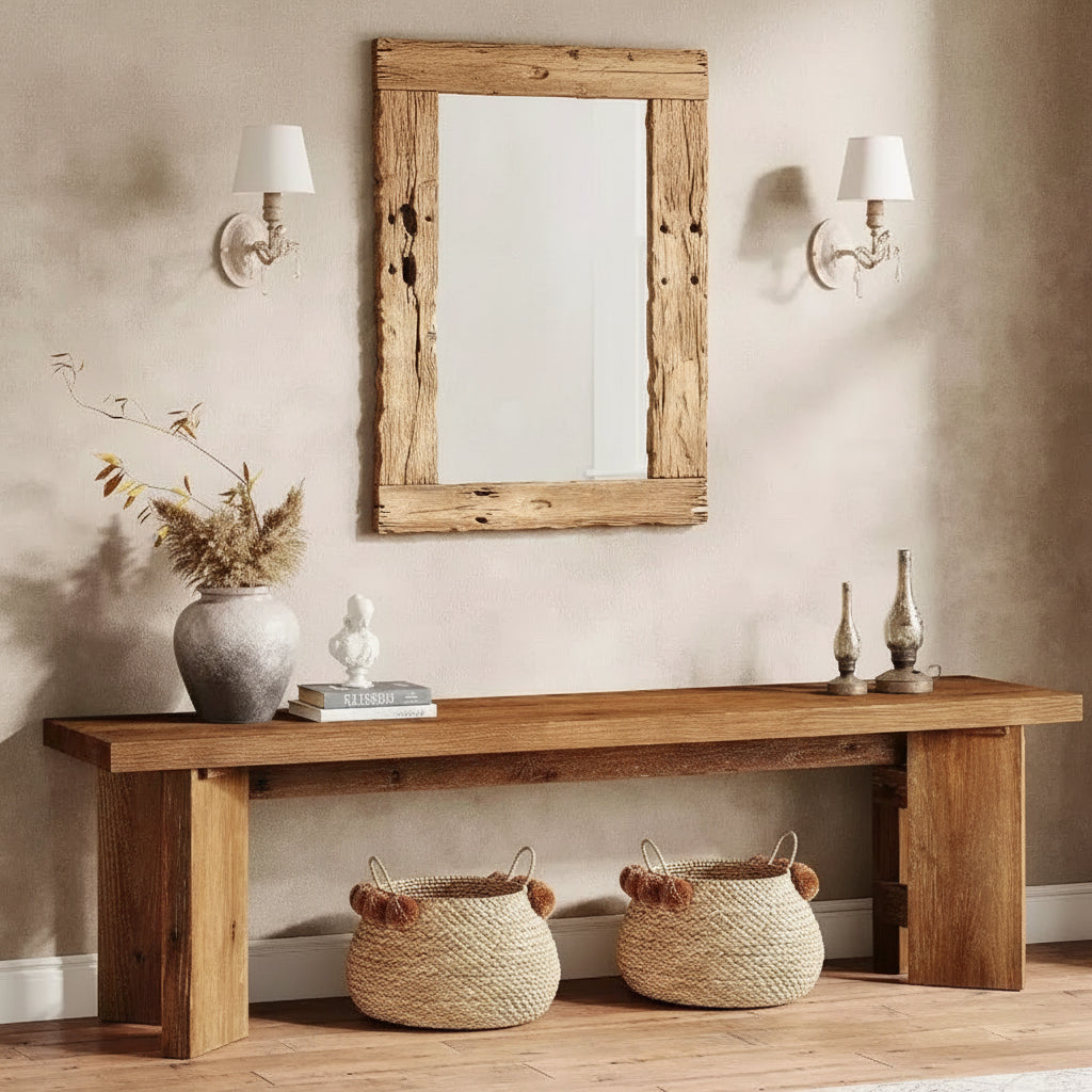 Banco de pasillo de madera maciza de 63 pulgadas – Banco de estilo rústico para entrada, comedor y sala de estar
