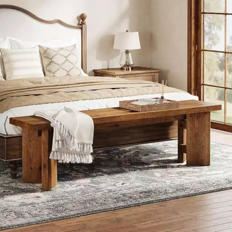Banco de pasillo de madera maciza de 63 pulgadas – Banco de estilo rústico para entrada, comedor y sala de estar