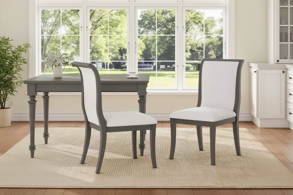 Set of 2 Farmhouse Upholstered Dining Chairs with Curved Backrest, Solid Wood Kitchen Chairs, Armless Side Chairs for Dining Room-Panipeachy