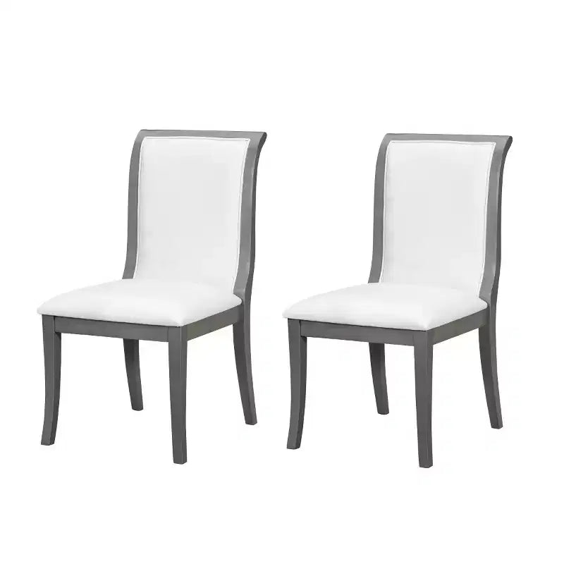 Set of 2 Farmhouse Upholstered Dining Chairs with Curved Backrest – Solid Wood Armless Side Chairs for Dining Room