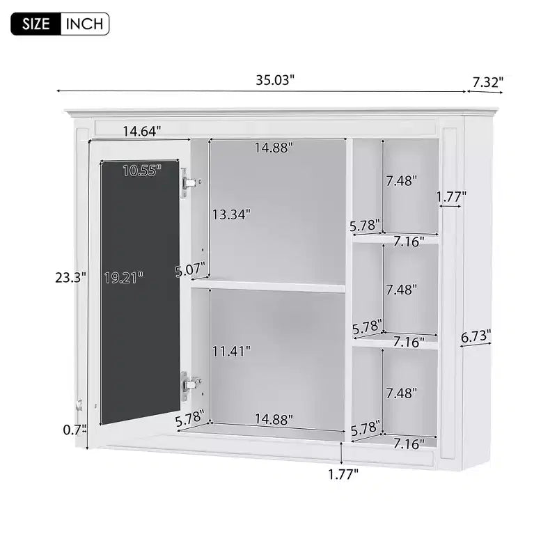 27.5-Inch Medicine Cabinet with Mirror and 6 Open Shelves – Wall Mounted Bathroom Storage Cabinet, Modern White