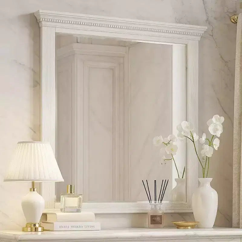 Dresser Mirror with LED Light, Beveled Glass and Weathered Gray Solid Wood Frame – 40 Inch Vanity Mirror