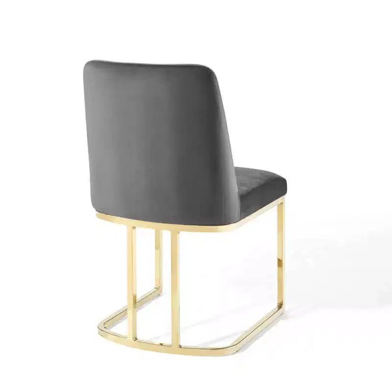 Set of 2 Performance Velvet Dining Chairs with Gold Sled Base – Upholstered Glam Accent Chairs, Gray