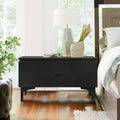 1 Drawer Nightstand with Soft-Close Drawer and Metal Legs – Modern Black Bedside Table with Ash Veneer