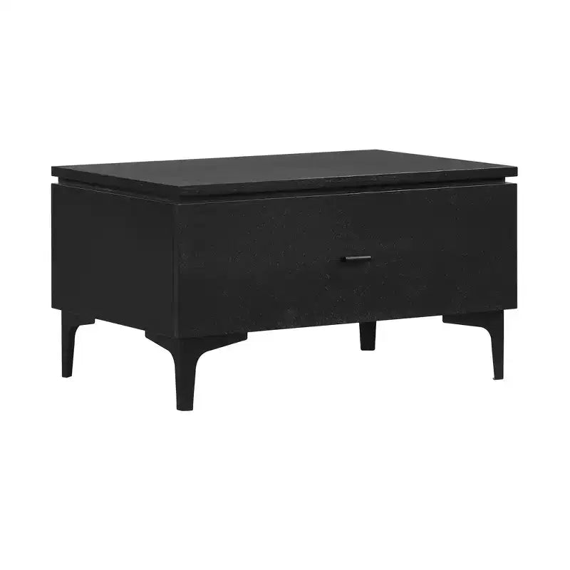 1 Drawer Nightstand with Soft-Close Drawer and Metal Legs – Modern Black Bedside Table with Ash Veneer