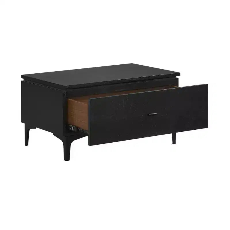 1 Drawer Nightstand with Soft-Close Drawer and Metal Legs – Modern Black Bedside Table with Ash Veneer