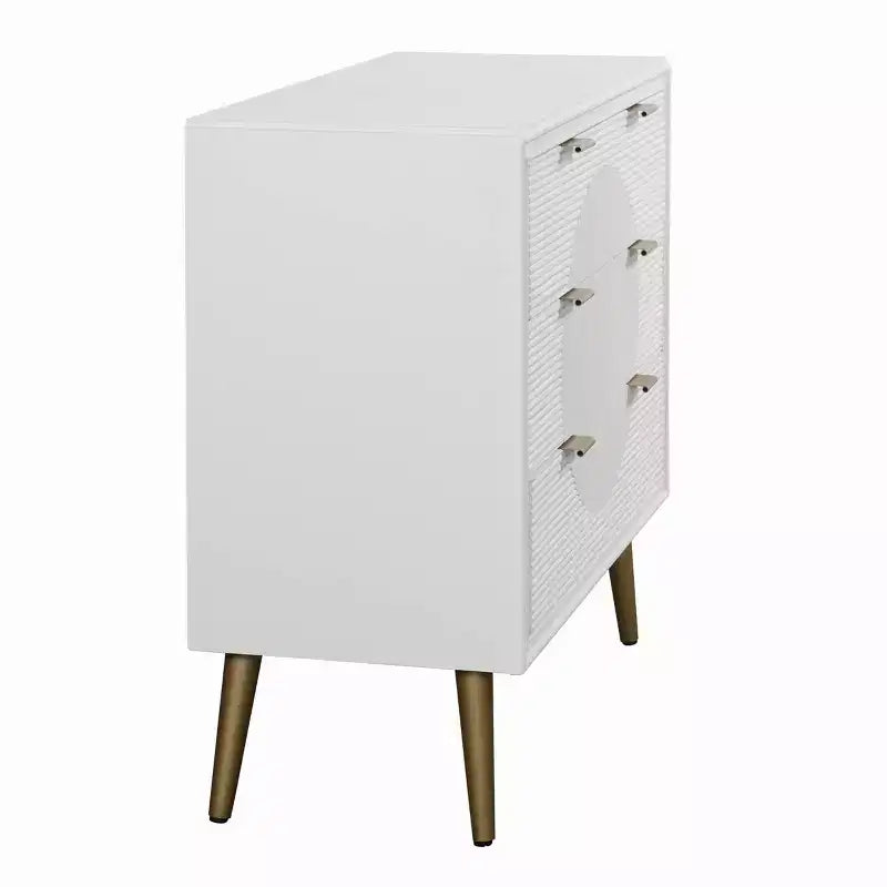 3 Drawer Chest with Fluted Drawer Panels and Copper Pulls – Painted MDF Dresser, White/Copper