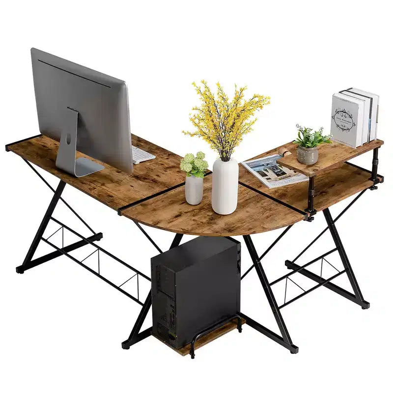 58"x44" L-Shaped Computer Gaming Desk with Monitor Stand & Host Tray – Corner Home Office Desk