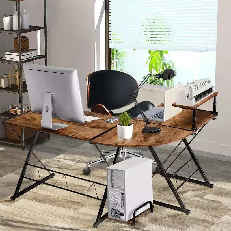 58"x44" L-Shaped Computer Gaming Desk with Monitor Stand & Host Tray – Corner Home Office Desk
