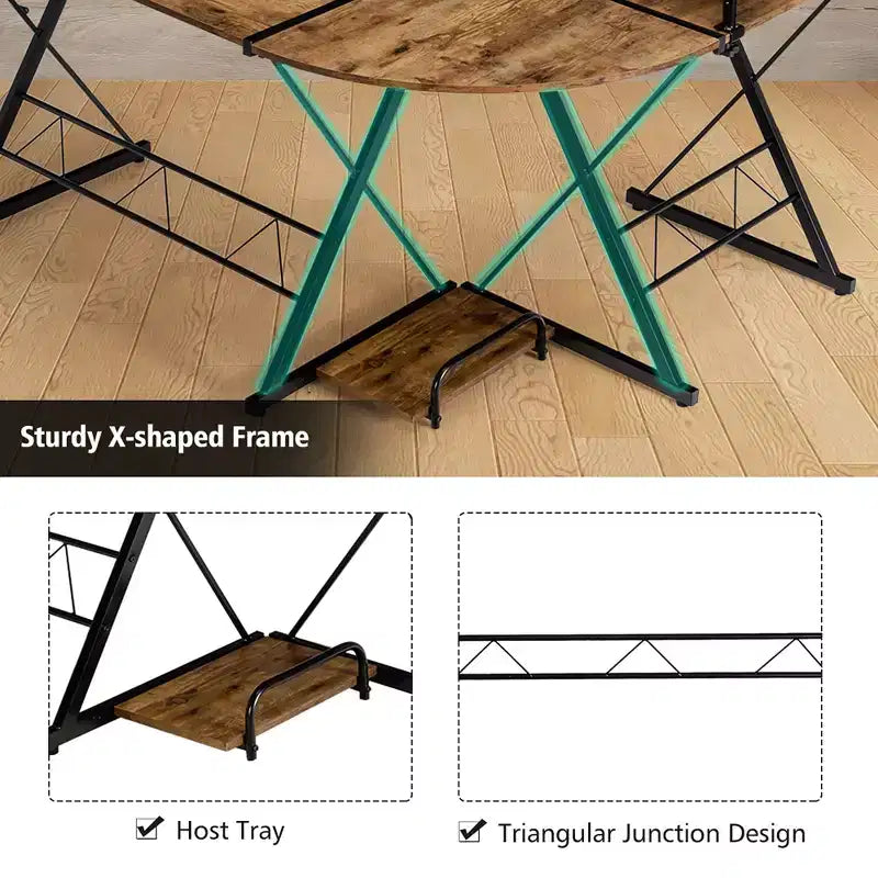 58"x44" L-Shaped Computer Gaming Desk with Monitor Stand & Host Tray – Corner Home Office Desk