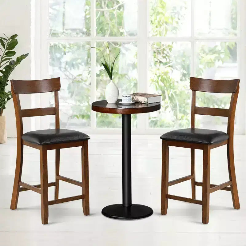 Set of 4 Counter Height Bar Stools with Leather Seat & Rubber Wood Legs – 25.5" Seat Height