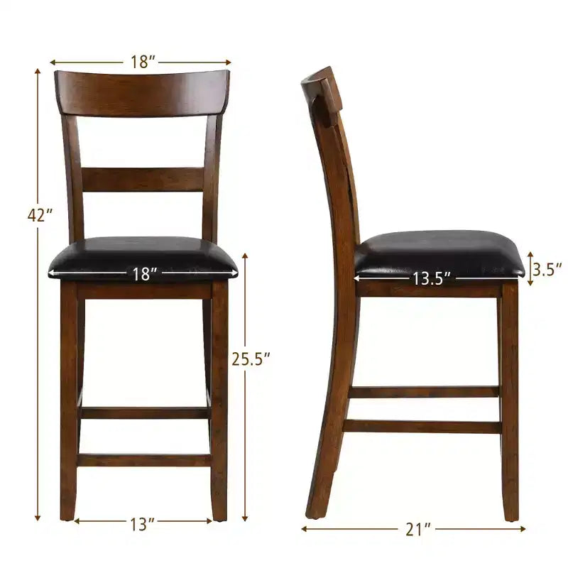 Set of 4 Counter Height Bar Stools with Leather Seat & Rubber Wood Legs – 25.5" Seat Height