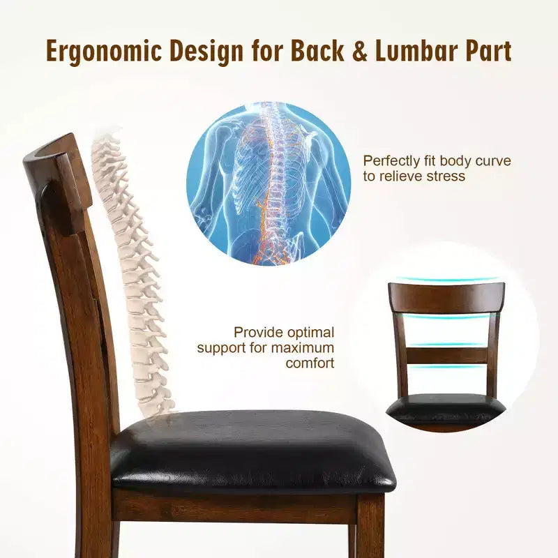 Set of 4 Counter Height Bar Stools with Leather Seat & Rubber Wood Legs – 25.5" Seat Height