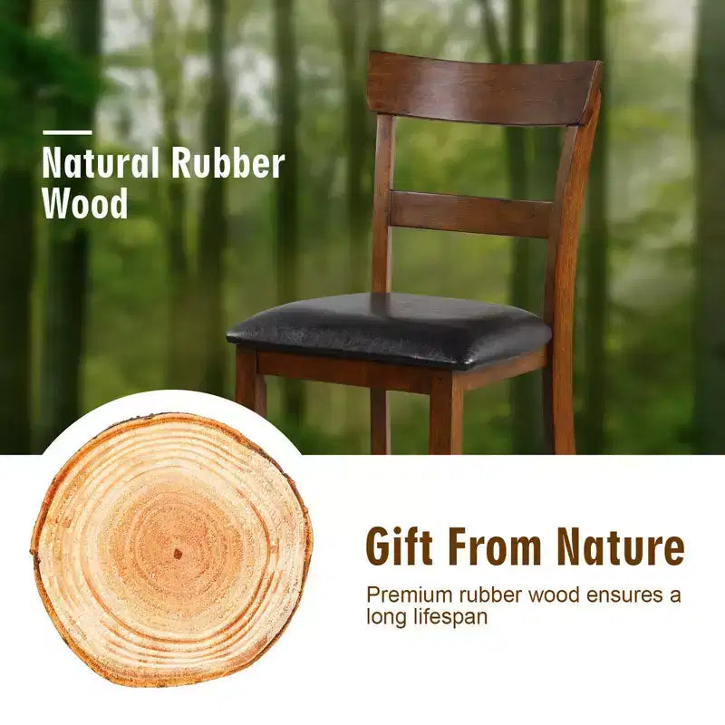 Set of 4 Counter Height Bar Stools with Leather Seat & Rubber Wood Legs – 25.5" Seat Height