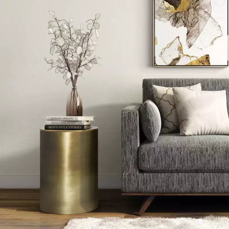 Round Gold Metal Accent Side Table – Modern Minimalist End Table, 16" Diameter