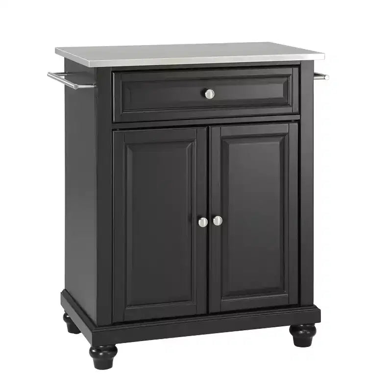 Portable Kitchen Island Cart with Stainless Steel Top, 2 Doors, Drawer & Adjustable Shelves