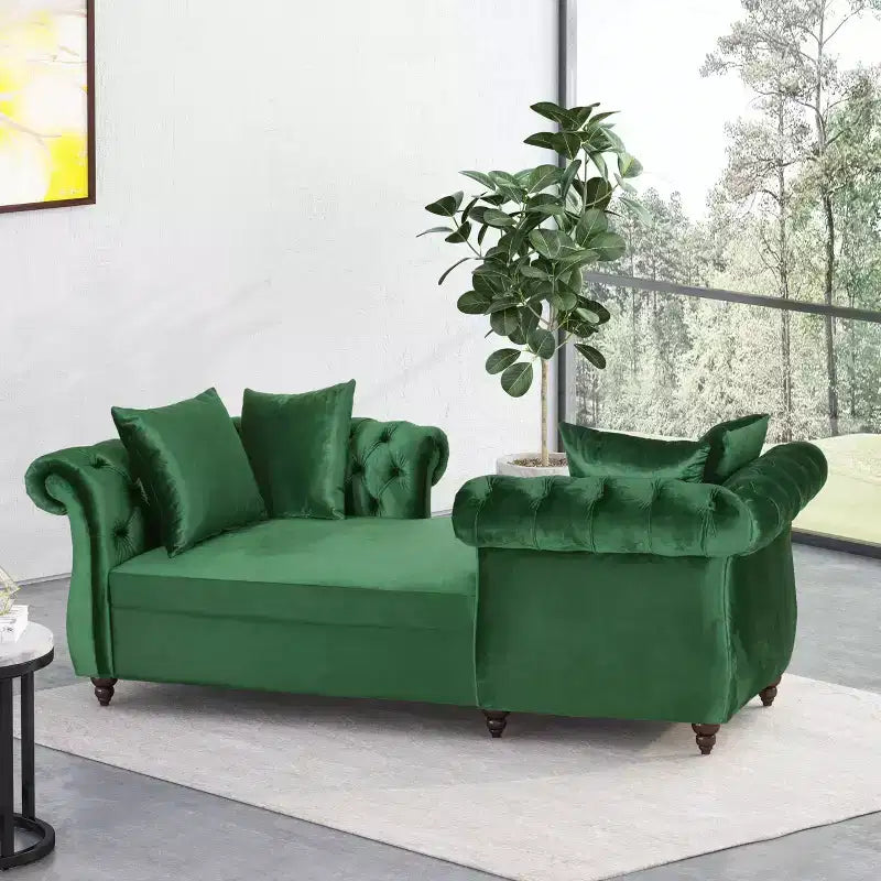 Moderner Glamour Samt-Tete-A-Tete Chaiselongue mit Akzentkissen  