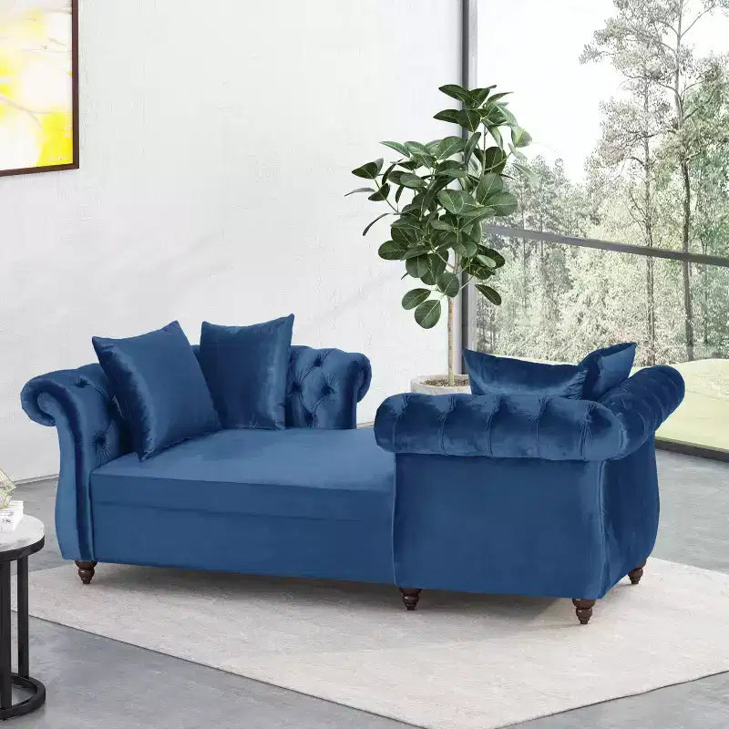 Moderner Glamour Samt-Tete-A-Tete Chaiselongue mit Akzentkissen  