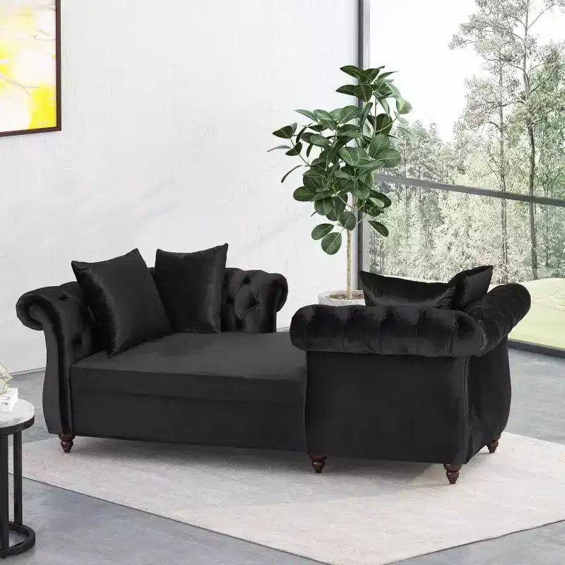 Moderner Glamour Samt-Tete-A-Tete Chaiselongue mit Akzentkissen  