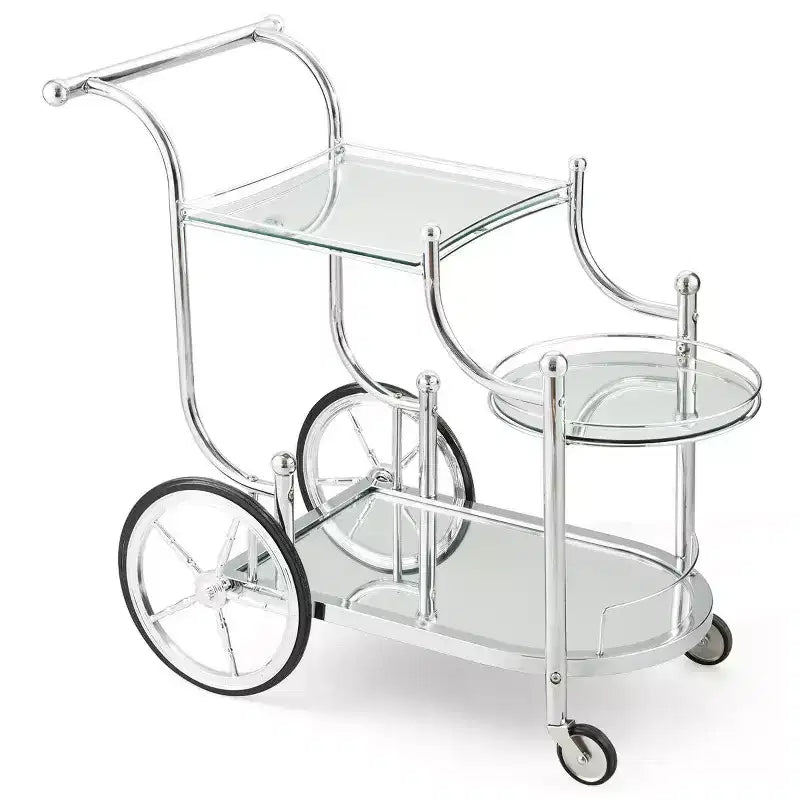 3-Tier Home Bar Serving Cart on Wheels with Mirrored Shelves – Rolling Drink and Beverage Cart for Kitchen