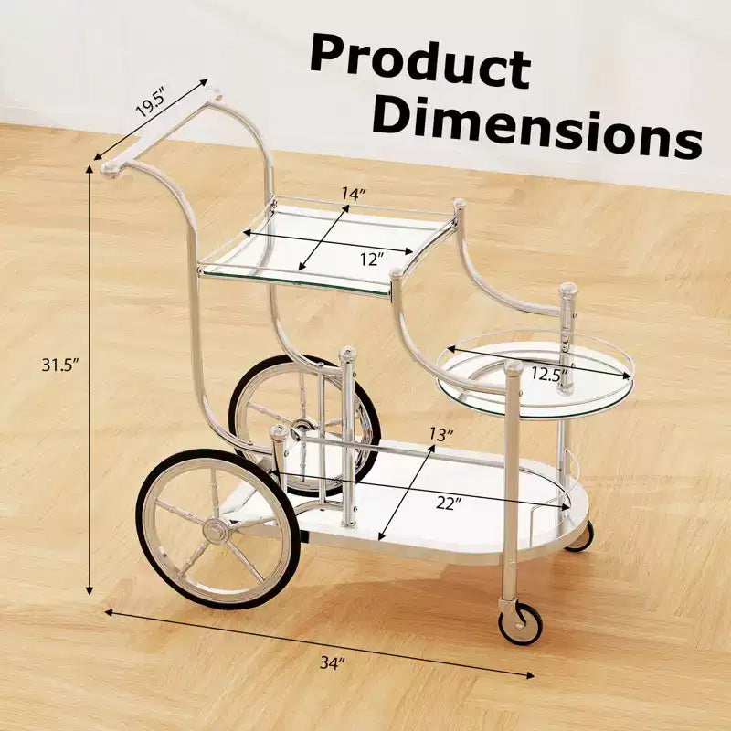 3-Tier Home Bar Serving Cart on Wheels with Mirrored Shelves – Rolling Drink and Beverage Cart for Kitchen