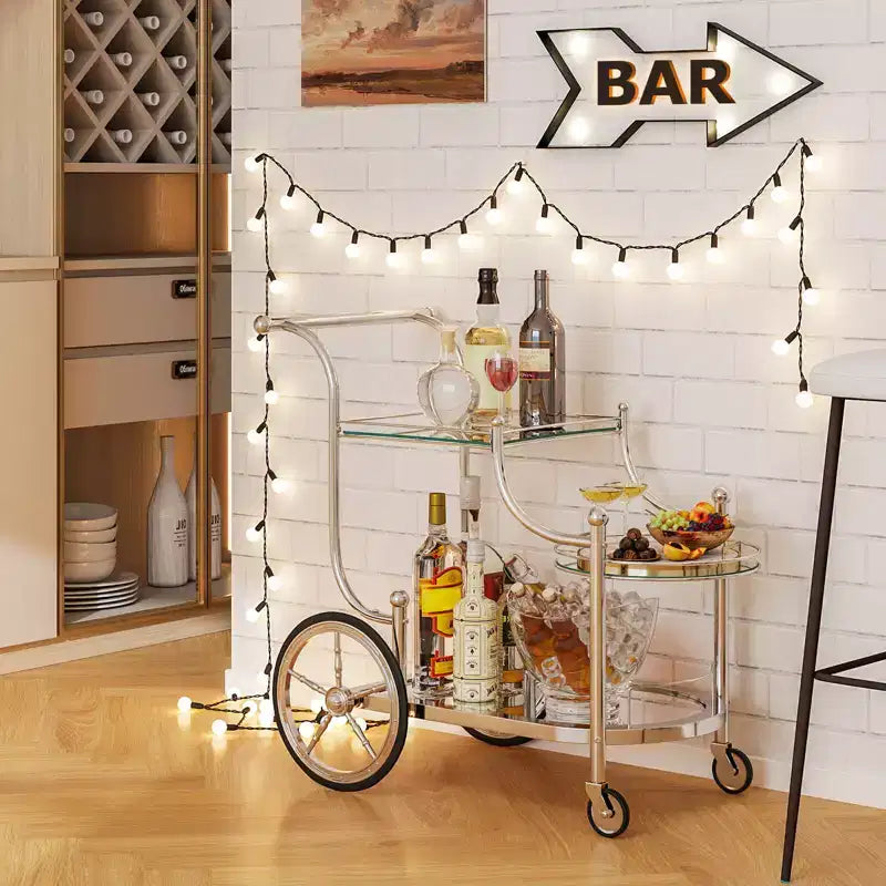 3-Tier Home Bar Serving Cart on Wheels with Mirrored Shelves – Rolling Drink and Beverage Cart for Kitchen