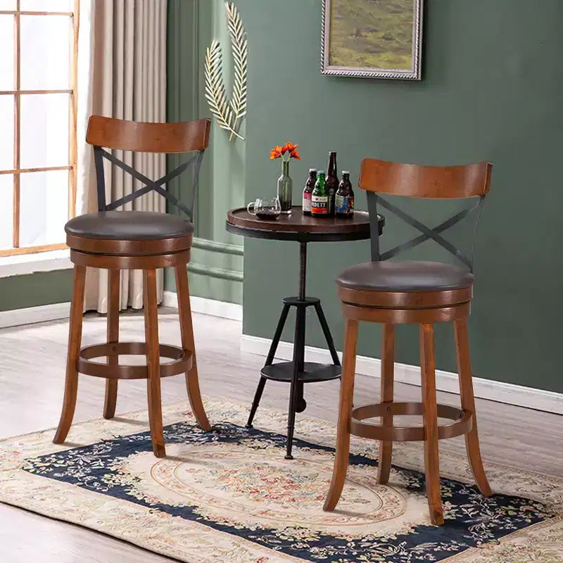Set of 2 Swivel Bar Stools, 29.5-Inch Dining Bar Chairs with Padded Seats and Rubber Wood Legs