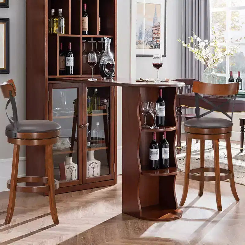 Set aus 2 drehbaren Barhockern, 29,5 Zoll hohe Esszimmer-Barstühle mit gepolsterten Sitzen und Gummibaumholz-Beinen  