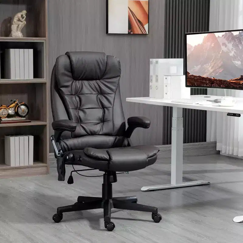 Bürostuhl mit hoher Rückenlehne und Massagefunktion mit 6-Punkt-Vibration, 5 Modi, Kunstleder beheizbarer Liegestuhl  
