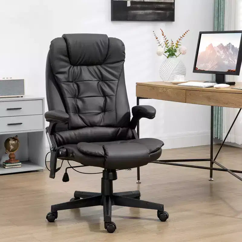Bürostuhl mit hoher Rückenlehne und Massagefunktion mit 6-Punkt-Vibration, 5 Modi, Kunstleder beheizbarer Liegestuhl  