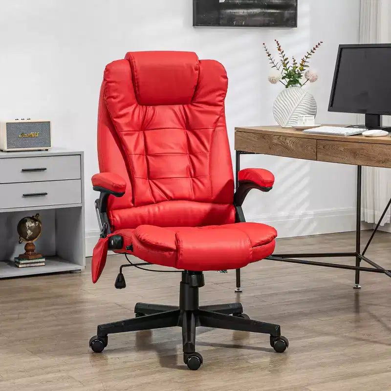 Bürostuhl mit hoher Rückenlehne und Massagefunktion mit 6-Punkt-Vibration, 5 Modi, Kunstleder beheizbarer Liegestuhl  