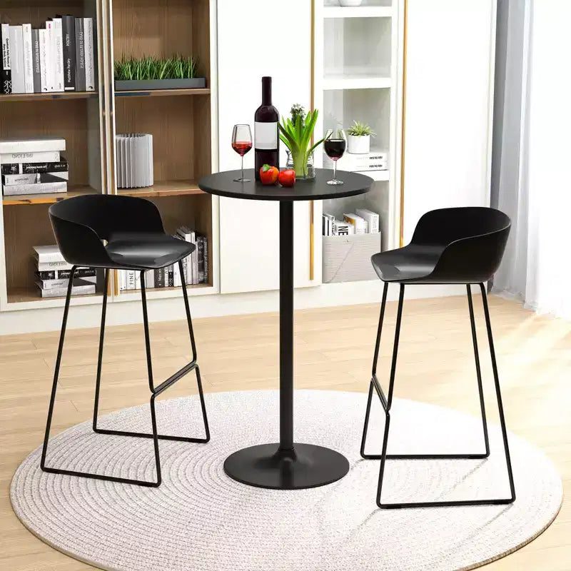 Set of 4 Round Pub Tables, 24-Inch Dual-Height Bistro Bar Cocktail Tables with Metal Base – Black