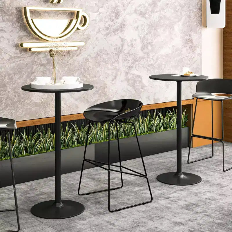Set of 4 Round Pub Tables, 24-Inch Dual-Height Bistro Bar Cocktail Tables with Metal Base – Black