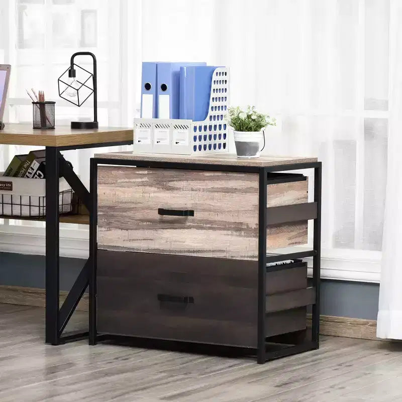Office File Cabinet with 2 Large Drawers and Adjustable Hanging Bars – Storage Organizer for A4, Letter and Legal Files, Brown/Black