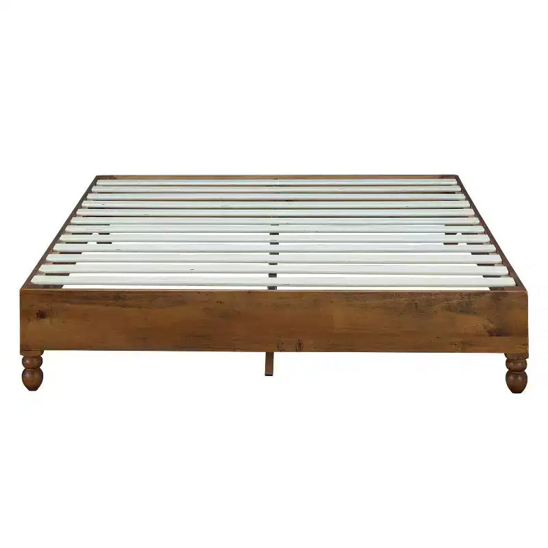 12 Inch Solid Pine Wood Platform Bed Frame with Wooden Slats – King Size Rustic Bed Frame, No Box Spring Needed