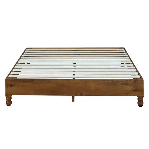 12 Inch Solid Pine Wood Platform Bed Frame with Wooden Slats – King Size Rustic Bed Frame, No Box Spring Needed