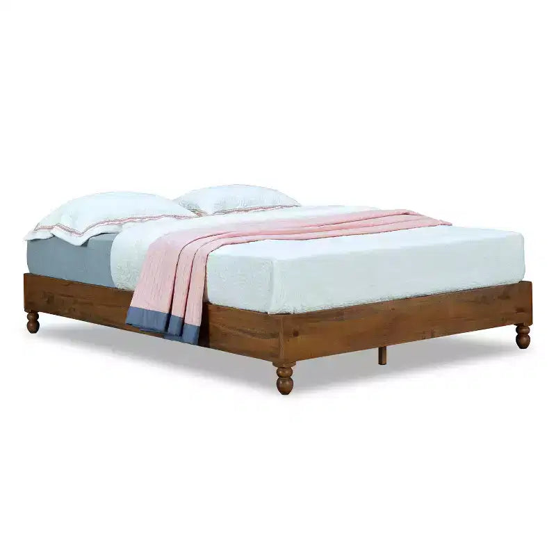 12 Inch Solid Pine Wood Platform Bed Frame with Wooden Slats – King Size Rustic Bed Frame, No Box Spring Needed