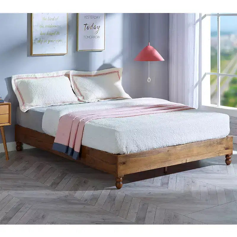 12 Inch Solid Pine Wood Platform Bed Frame with Wooden Slats – King Size Rustic Bed Frame, No Box Spring Needed