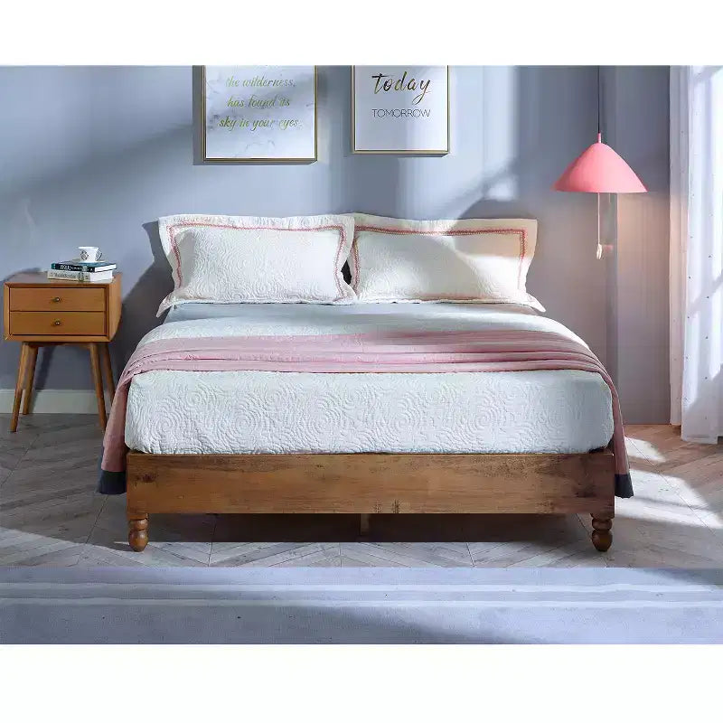 12 Inch Solid Pine Wood Platform Bed Frame with Wooden Slats – King Size Rustic Bed Frame, No Box Spring Needed