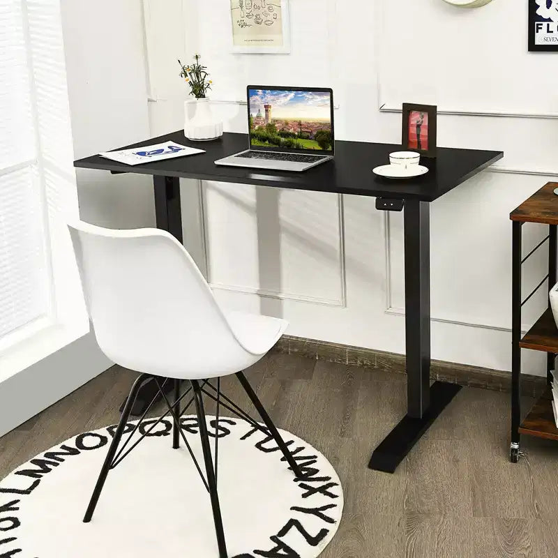 Electric Sit to Stand Adjustable Desk Frame with Button Controller – Height Adjustable Standing Desk Base, Black/White